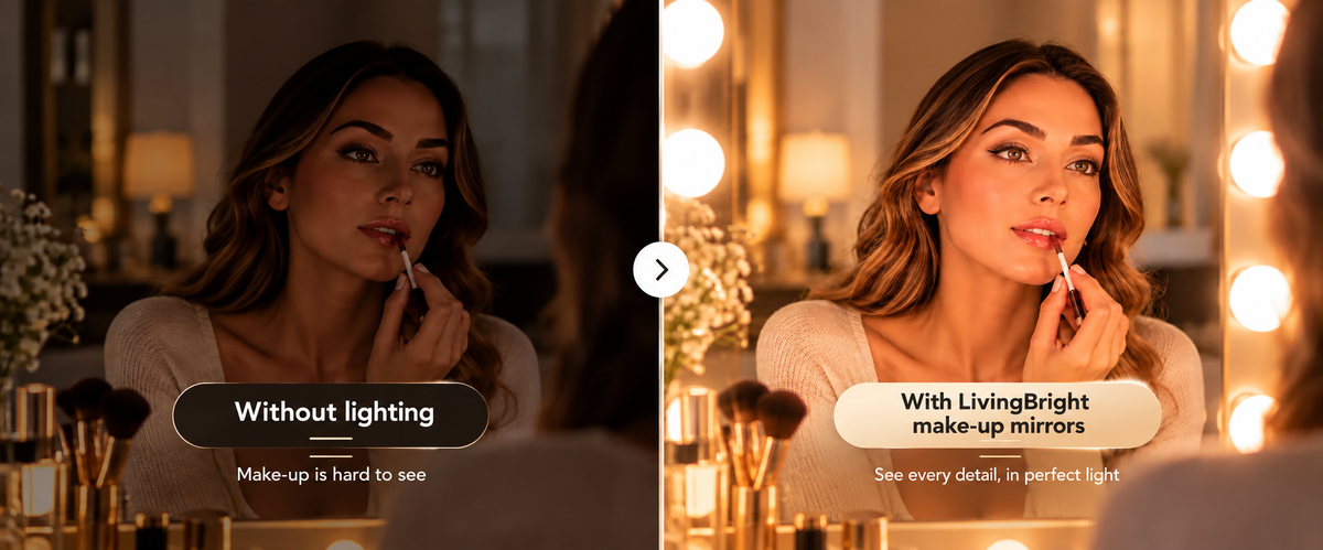 Make-up with and without LivingBright lighting