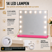Livingbright - Make Up Spiegel - Hollywood Spiegel met Verlichting 50X40CM - 3 Lichtkleuren - Dimbaar - USB Oplader - Roze