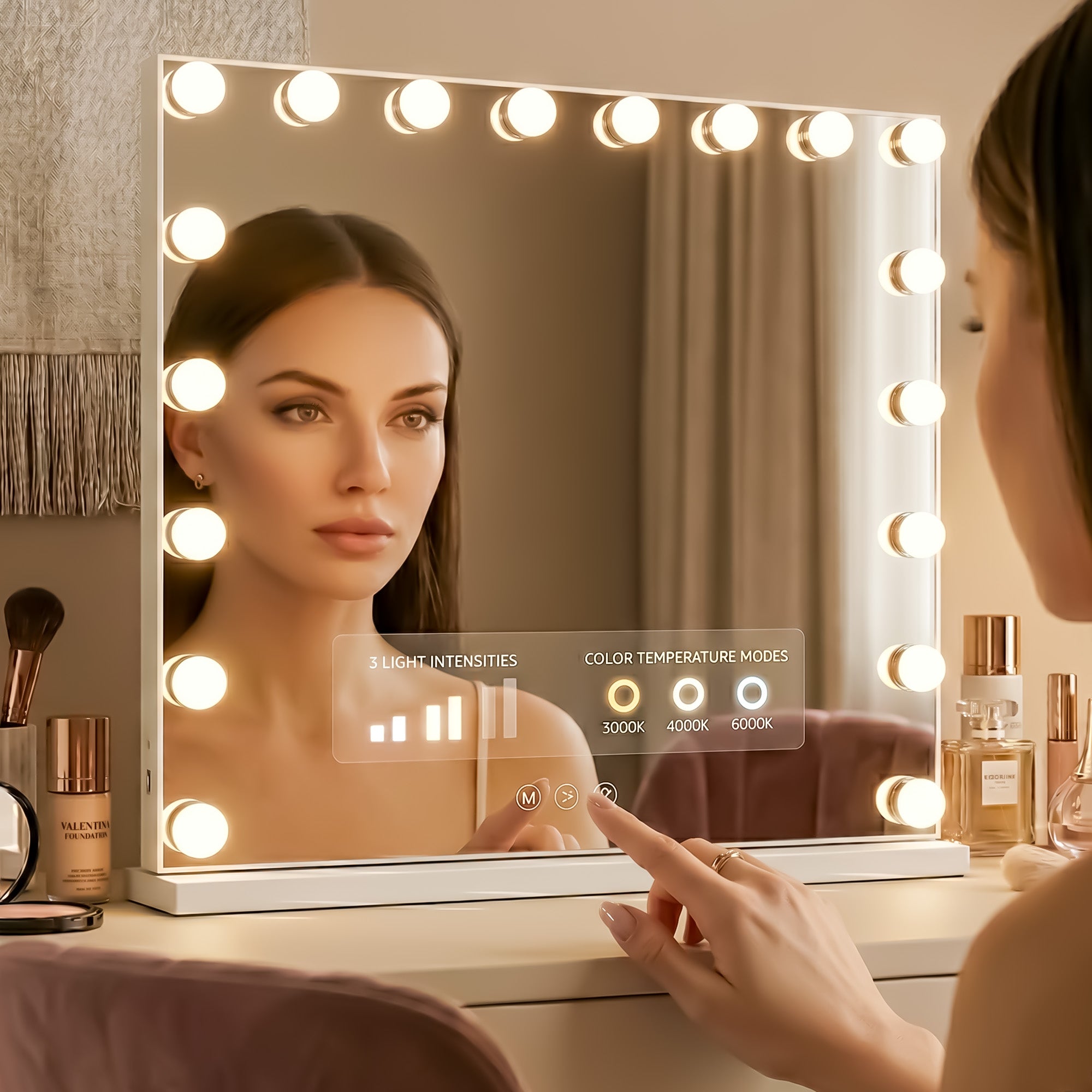 Square Hollywood Vanity Mirror with LED Lights