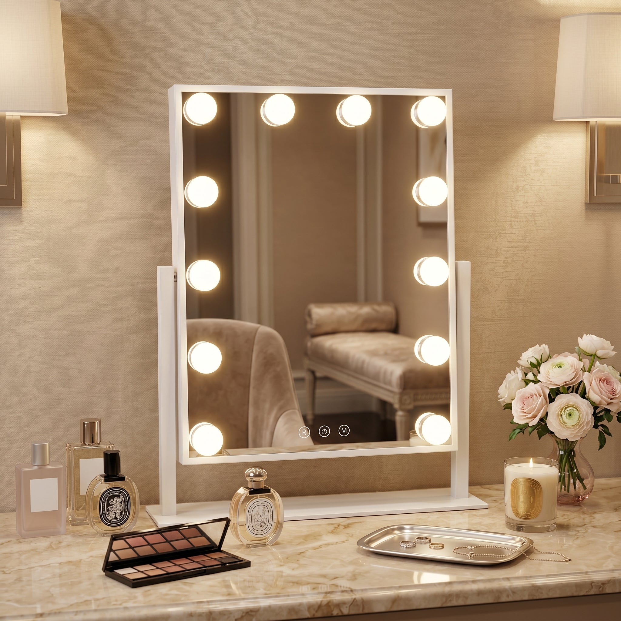 LED Hollywood Square Vanity Mirror – White | Makeup Mirror