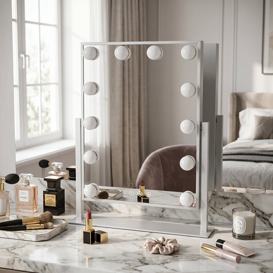 LED Hollywood Square Vanity Mirror – White | Makeup Mirror