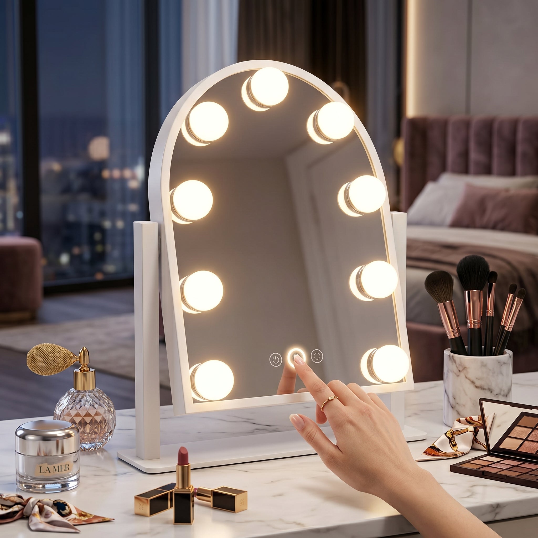 LED Half Round Hollywood Vanity Mirror – White