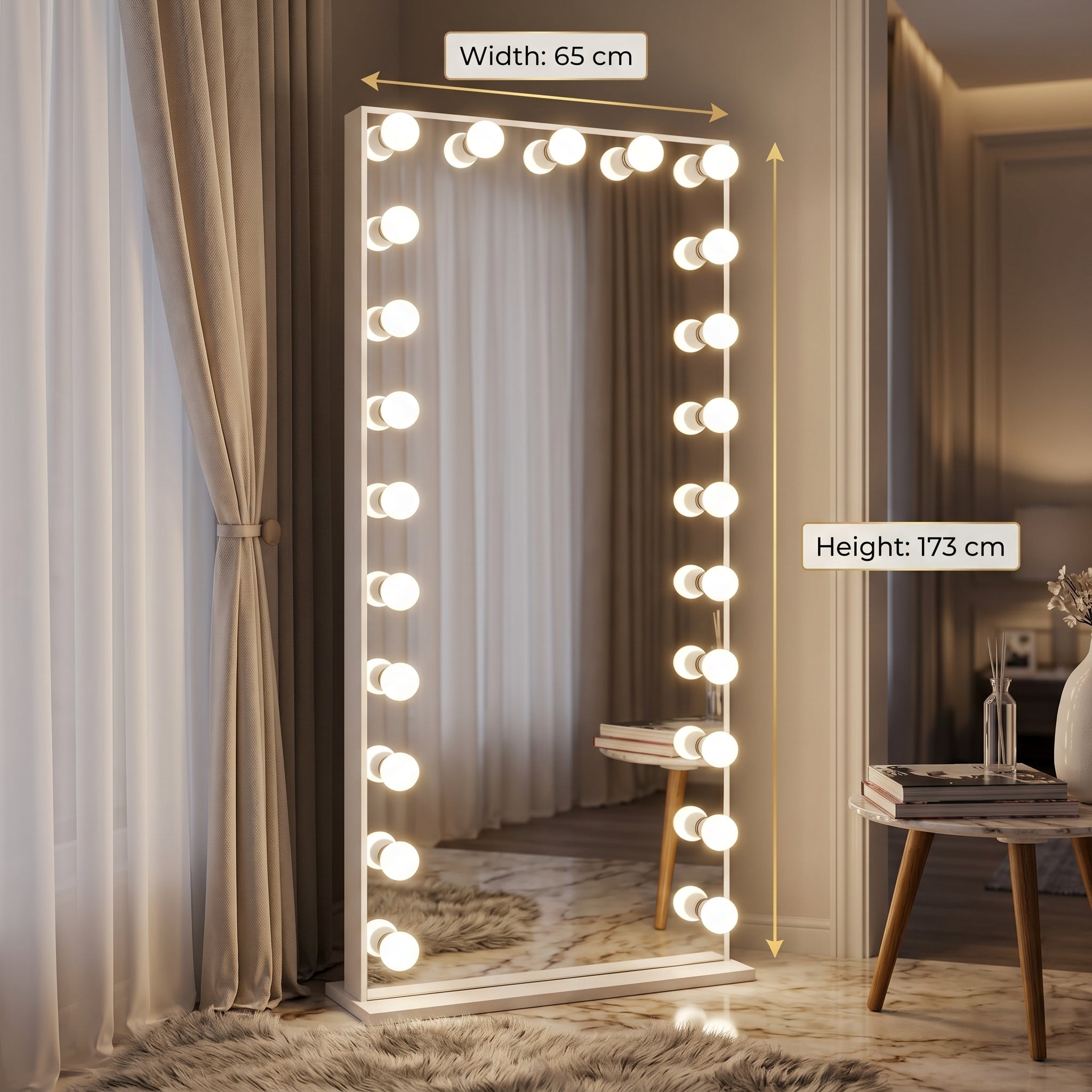 LED Full-Length Floor Vanity Mirror – White | 65 × 173 cm