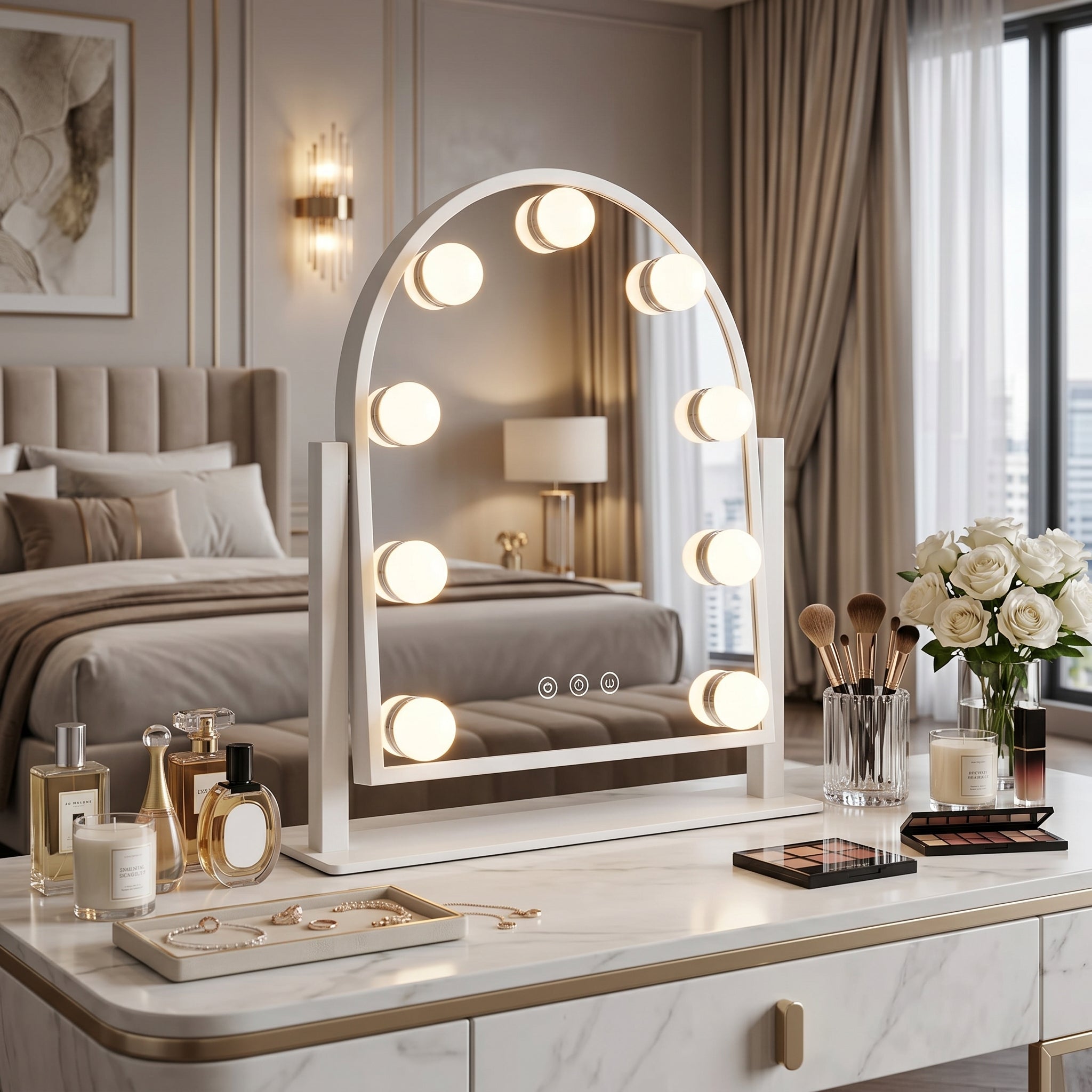 LED Half Round Hollywood Vanity Mirror – White