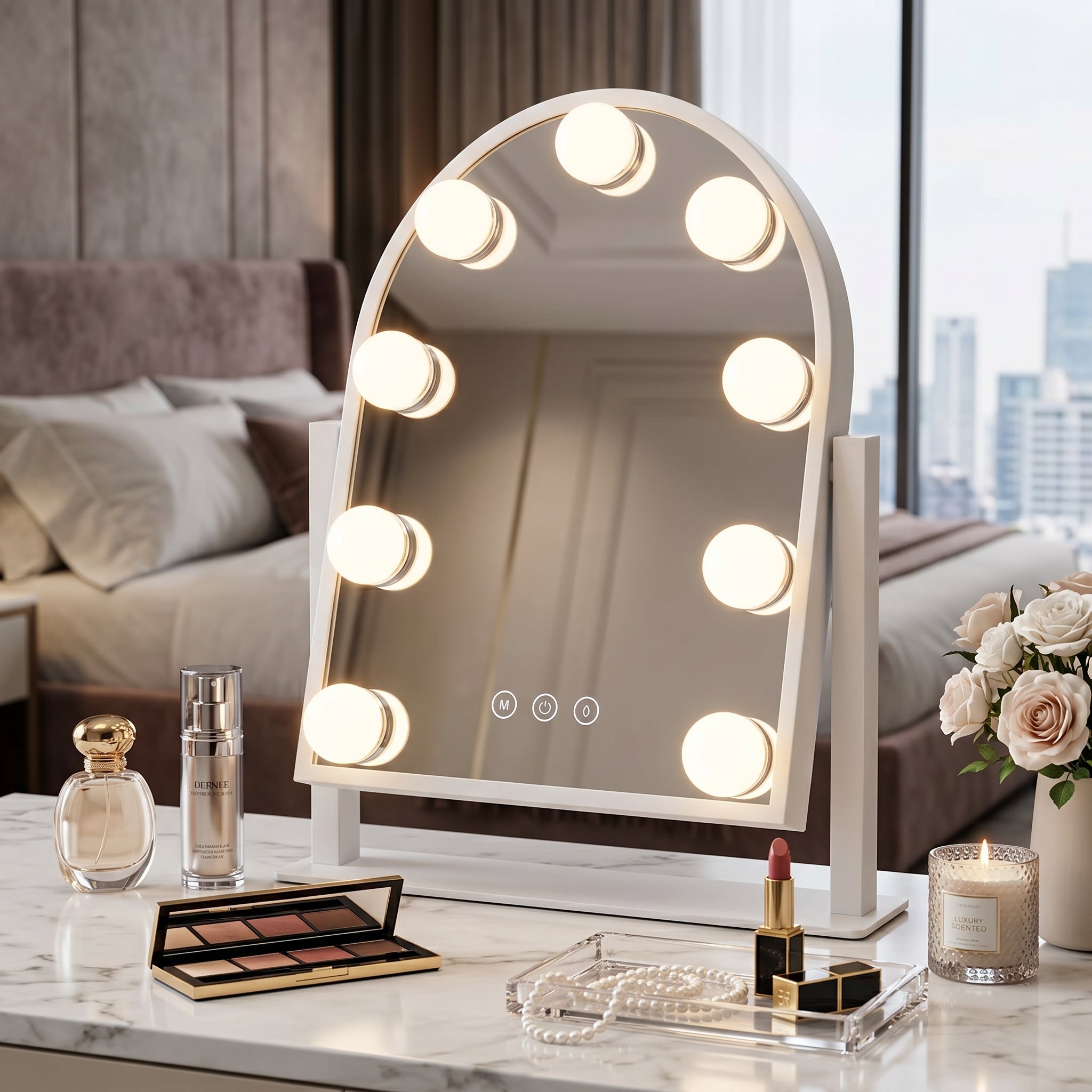 LED Half Round Hollywood Vanity Mirror – White