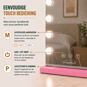 Livingbright - Make Up Spiegel - Hollywood Spiegel met Verlichting 50X40CM - 3 Lichtkleuren - Dimbaar - USB Oplader - Roze