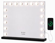 Livingbright - Make Up Spiegel - Hollywood Spiegel met Verlichting 80X60CM - 3 Lichtkleuren - Dimbaar - USB Oplader - Zwart - afbeelding 1