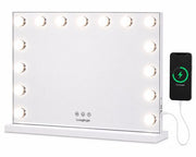 Livingbright - Make Up Spiegel - Hollywood Spiegel met Verlichting 58X46CM - 3 Lichtkleuren - Dimbaar - USB Oplader - Wit - afbeelding 1