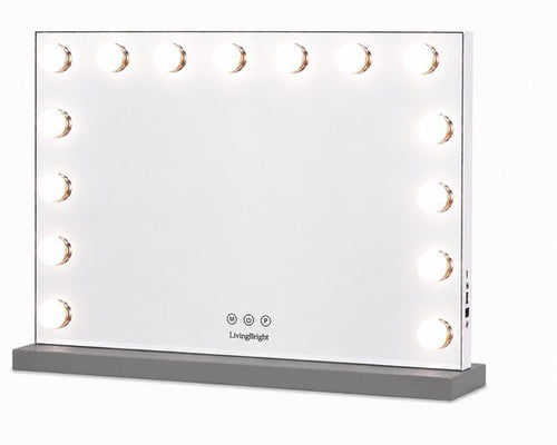 Livingbright - Make Up Spiegel - Hollywood Spiegel met Verlichting 58X46CM - 3 Lichtkleuren - Dimbaar - USB Oplader - Grijs - afbeelding 2