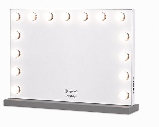 Livingbright - Make Up Spiegel - Hollywood Spiegel met Verlichting 58X46CM - 3 Lichtkleuren - Dimbaar - USB Oplader - Grijs - afbeelding 2