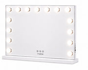 Livingbright - Make Up Spiegel - Hollywood Spiegel met Verlichting 58X46CM - 3 Lichtkleuren - Dimbaar - USB Oplader - Wit - afbeelding 2