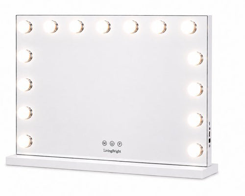 Livingbright - Make Up Spiegel - Hollywood Spiegel met Verlichting 58X46CM - 3 Lichtkleuren - Dimbaar - USB Oplader - Wit - afbeelding 2