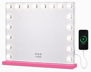 Livingbright - Make Up Spiegel - Hollywood Spiegel met Verlichting 80X60CM - 3 Lichtkleuren - Dimbaar - USB Oplader - Roze - afbeelding 1