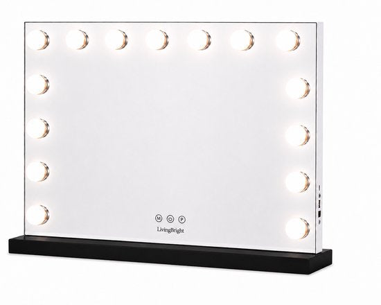 Livingbright - Make Up Spiegel - Hollywood Spiegel met Verlichting 58X46CM - 3 Lichtkleuren - Dimbaar - USB Oplader - Zwart - afbeelding 2
