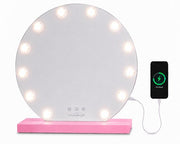 Livingbright - Make Up Spiegel Rond - Hollywood Spiegel met Verlichting 50X55CM - 3 Lichtkleuren - Dimbaar - USB Oplader - Roze - afbeelding 1