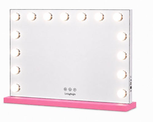 Livingbright - Make Up Spiegel - Hollywood Spiegel met Verlichting 58X46CM - 3 Lichtkleuren - Dimbaar - USB Oplader - Roze - afbeelding 2