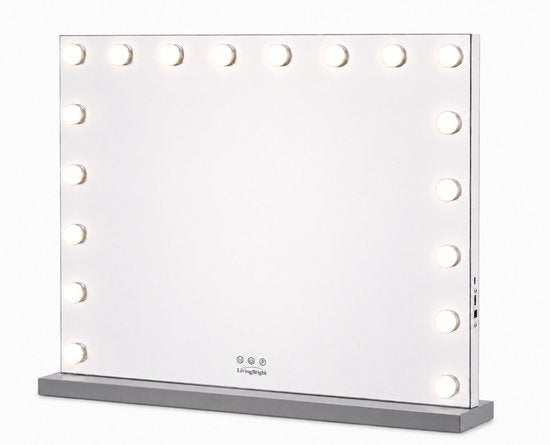 Livingbright - Make Up Spiegel - Hollywood Spiegel met Verlichting 80X60CM - 3 Lichtkleuren - Dimbaar - USB Oplader - Grijs - afbeelding 14