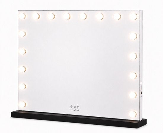 Livingbright - Make Up Spiegel - Hollywood Spiegel met Verlichting 80X60CM - 3 Lichtkleuren - Dimbaar - USB Oplader - Zwart - afbeelding 9