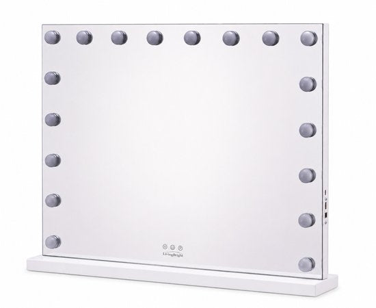 Livingbright - Make Up Spiegel - Hollywood Spiegel met Verlichting 80X60CM - 3 Lichtkleuren - Dimbaar - USB Oplader - Wit - afbeelding 2