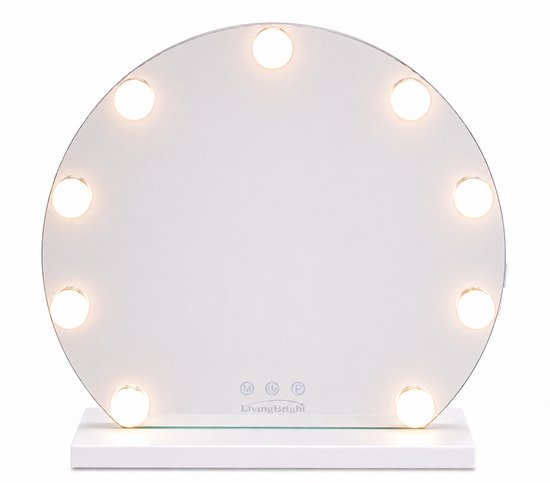 Livingbright - Make Up Spiegel Rond - Hollywood Spiegel met Verlichting 40X47CM - 3 Lichtkleuren - Dimbaar - USB Oplader - Wit - afbeelding 2