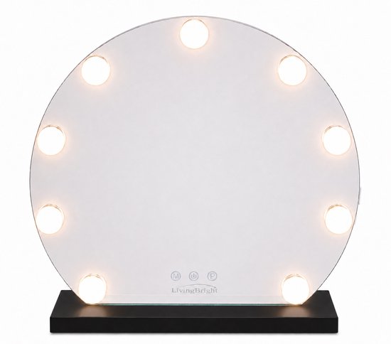 Livingbright - Make Up Spiegel Rond - Hollywood Spiegel met Verlichting 40X47CM - 3 Lichtkleuren - Dimbaar - USB Oplader - Zwart - afbeelding 2