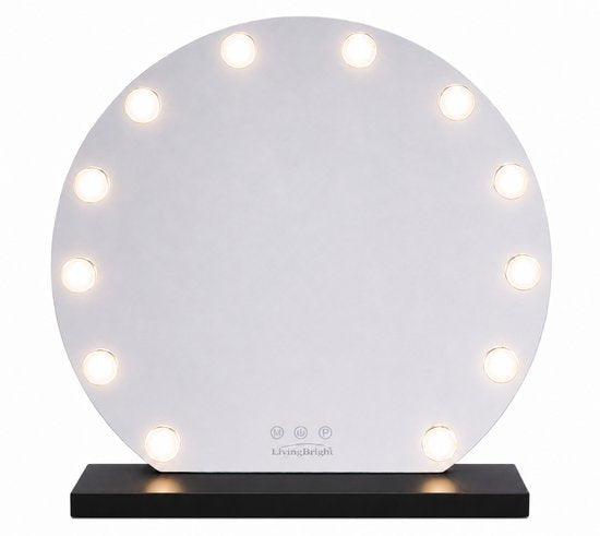 Livingbright - Make Up Spiegel Rond - Hollywood Spiegel met Verlichting 50X55CM - 3 Lichtkleuren - Dimbaar - USB Oplader - Zwart - afbeelding 10