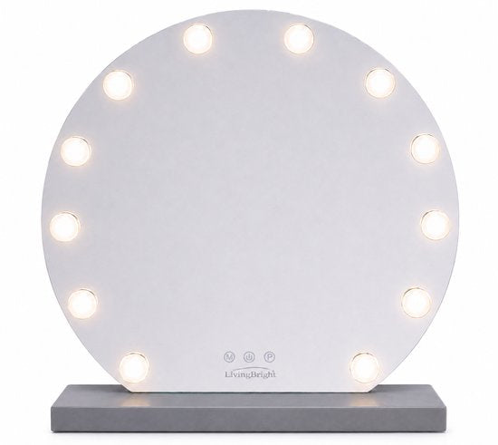 Livingbright - Make Up Spiegel Rond - Hollywood Spiegel met Verlichting 50X55CM - 3 Lichtkleuren - Dimbaar - USB Oplader - Grijs - afbeelding 13