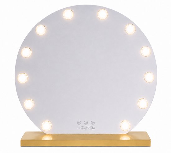 Livingbright - Make Up Spiegel Rond - Hollywood Spiegel met Verlichting 50X55CM - 3 Lichtkleuren - Dimbaar - USB Oplader - Goud - afbeelding 8