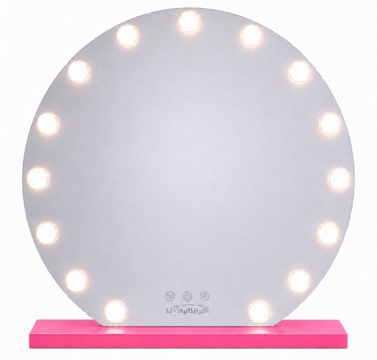 Livingbright - Make Up Spiegel Rond - Hollywood Spiegel met Verlichting 60X66CM - 3 Lichtkleuren - Dimbaar - USB Oplader - Roze - afbeelding 14