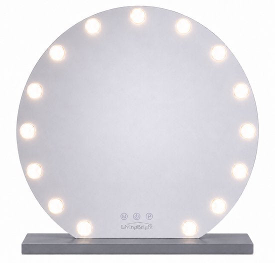 Livingbright - Make Up Spiegel Rond - Hollywood Spiegel met Verlichting 60X66CM - 3 Lichtkleuren - Dimbaar - USB Oplader - Grijs - afbeelding 14