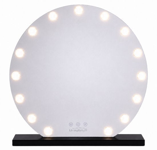 Livingbright - Make Up Spiegel Rond - Hollywood Spiegel met Verlichting 60X66CM - 3 Lichtkleuren - Dimbaar - USB Oplader - Zwart - afbeelding 9