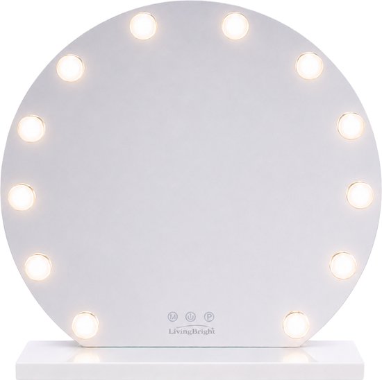 Livingbright - Make Up Spiegel Rond - Hollywood Spiegel met Verlichting 50X55CM - 3 Lichtkleuren - Dimbaar - USB Oplader - Wit - afbeelding 2