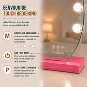Livingbright - Make Up Spiegel Rond - Hollywood Spiegel met Verlichting 50X55CM - 3 Lichtkleuren - Dimbaar - USB Oplader - Roze - afbeelding 11