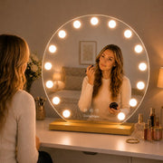 Livingbright - Make Up Spiegel Rond - Hollywood Spiegel met Verlichting 60X66CM - 3 Lichtkleuren - Dimbaar - USB Oplader - Goud - afbeelding 7