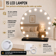 Livingbright - Make Up Spiegel Rond - Hollywood Spiegel met Verlichting 60X66CM - 3 Lichtkleuren - Dimbaar - USB Oplader - Zwart - afbeelding 3
