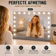 Livingbright - Make Up Spiegel - Hollywood Spiegel met Verlichting 80X60CM - 3 Lichtkleuren - Dimbaar - USB Oplader - Grijs - afbeelding 9