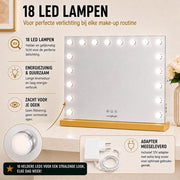 Livingbright - Make Up Spiegel - Hollywood Spiegel met Verlichting 80X60CM - 3 Lichtkleuren - Dimbaar - USB Oplader - Goud - afbeelding 6