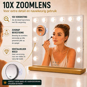 Livingbright - Make Up Spiegel - Hollywood Spiegel met Verlichting 50X40CM - 3 Lichtkleuren - Dimbaar - USB Oplader - Goud - afbeelding 2