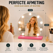 Livingbright - Make Up Spiegel Rond - Hollywood Spiegel met Verlichting 40X47CM - 3 Lichtkleuren - Dimbaar - USB Oplader - Roze - afbeelding 12