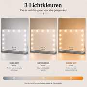 Livingbright - Make Up Spiegel - Hollywood Spiegel met Verlichting 50X40CM - 3 Lichtkleuren - Dimbaar - USB Oplader - Grijs - afbeelding 10