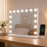 Livingbright - Make Up Spiegel - Hollywood Spiegel met Verlichting 58X46CM - 3 Lichtkleuren - Dimbaar - USB Oplader - Wit - afbeelding 13