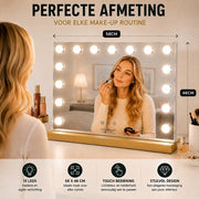 Livingbright - Make Up Spiegel - Hollywood Spiegel met Verlichting 58X46CM - 3 Lichtkleuren - Dimbaar - USB Oplader - Goud - afbeelding 13
