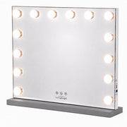 Livingbright - Make Up Spiegel - Hollywood Spiegel met Verlichting 50X40CM - 3 Lichtkleuren - Dimbaar - USB Oplader - Grijs - afbeelding 11