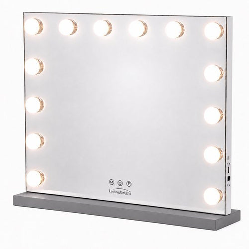 Livingbright - Make Up Spiegel - Hollywood Spiegel met Verlichting 50X40CM - 3 Lichtkleuren - Dimbaar - USB Oplader - Grijs - afbeelding 11