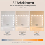 Livingbright - Make Up Spiegel - Hollywood Spiegel met Verlichting 80X60CM - 3 Lichtkleuren - Dimbaar - USB Oplader - Wit - afbeelding 13