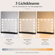 Livingbright - Make Up Spiegel - Hollywood Spiegel met Verlichting 50X40CM - 3 Lichtkleuren - Dimbaar - USB Oplader - Zwart - afbeelding 11