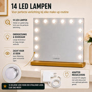 Livingbright - Make Up Spiegel - Hollywood Spiegel met Verlichting 50X40CM - 3 Lichtkleuren - Dimbaar - USB Oplader - Goud - afbeelding 13