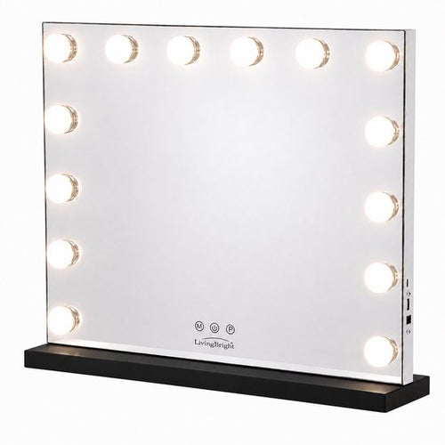 Livingbright - Make Up Spiegel - Hollywood Spiegel met Verlichting 50X40CM - 3 Lichtkleuren - Dimbaar - USB Oplader - Zwart - afbeelding 12