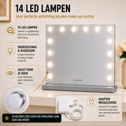 Livingbright - Make Up Spiegel - Hollywood Spiegel met Verlichting 50X40CM - 3 Lichtkleuren - Dimbaar - USB Oplader - Grijs - afbeelding 12