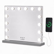 Livingbright - Make Up Spiegel - Hollywood Spiegel met Verlichting 50X40CM - 3 Lichtkleuren - Dimbaar - USB Oplader - Grijs - afbeelding 13